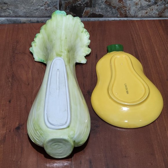 Ceramic Celery Squash Pumpkin Serving Dish Tray Set of 2 - Picture 3 of 13